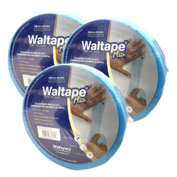 KIT 3 UN FITA TELADA AZUL P/DRYWALL WALTAPE PLUS 100 M      